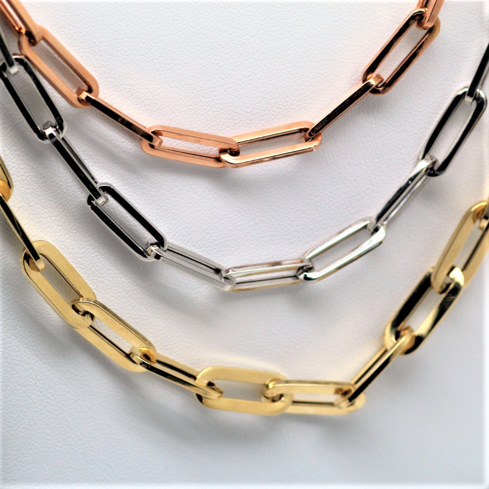 14kt Gold Full Diamond Love Lock Necklace on Paperclip Chain Rose Gold