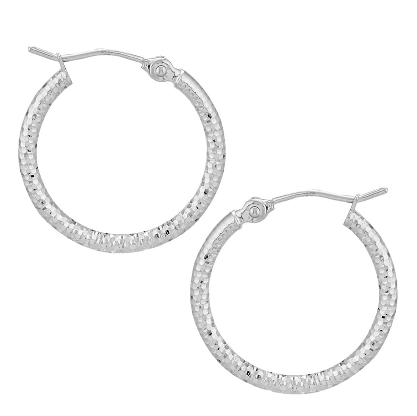 White gold diamond deals cut hoop earrings